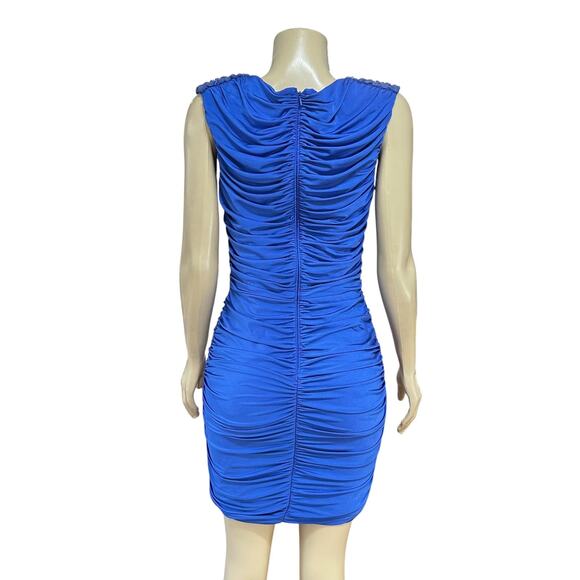 Tadashi Shoji Womens Cowl Neck Party Dress Y2K Blue Beaded Ruched Sleeveless - Picture 9 of 16